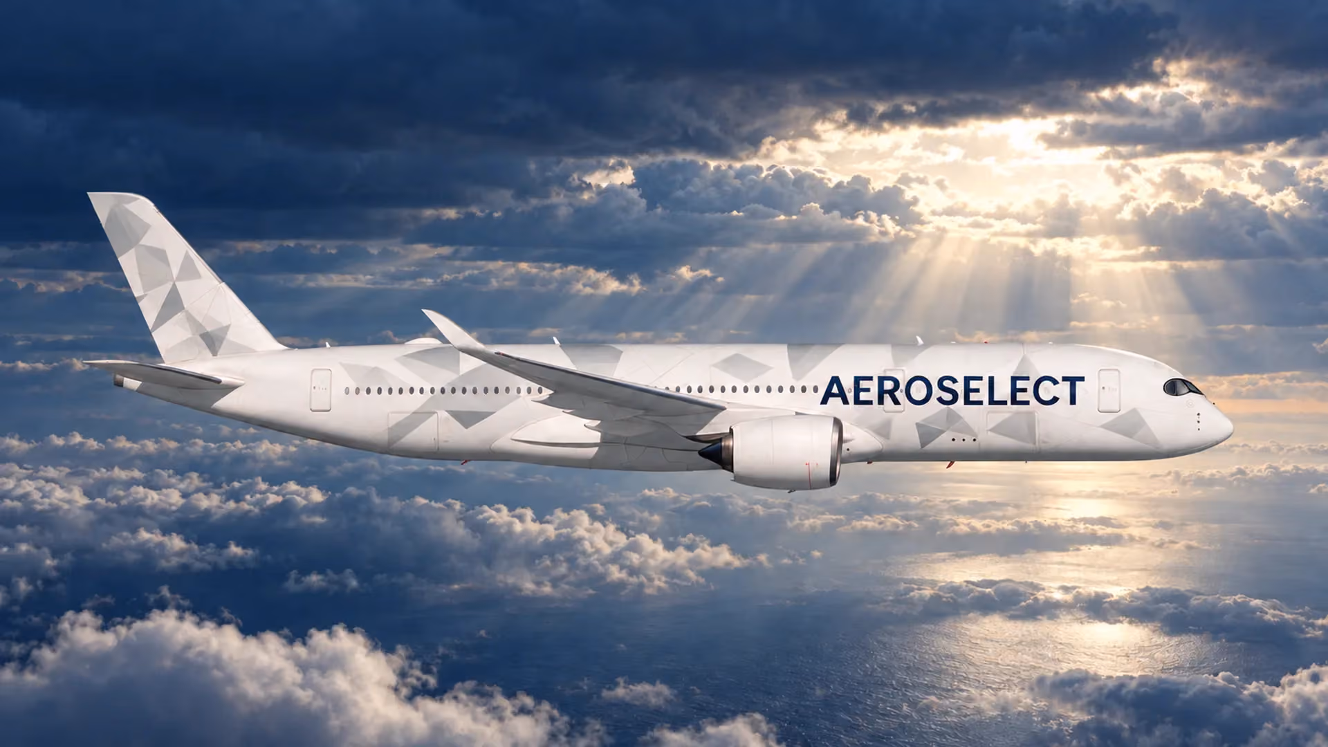 AeroSelect aircraft cruising beneath a clearing Atlantic storm front