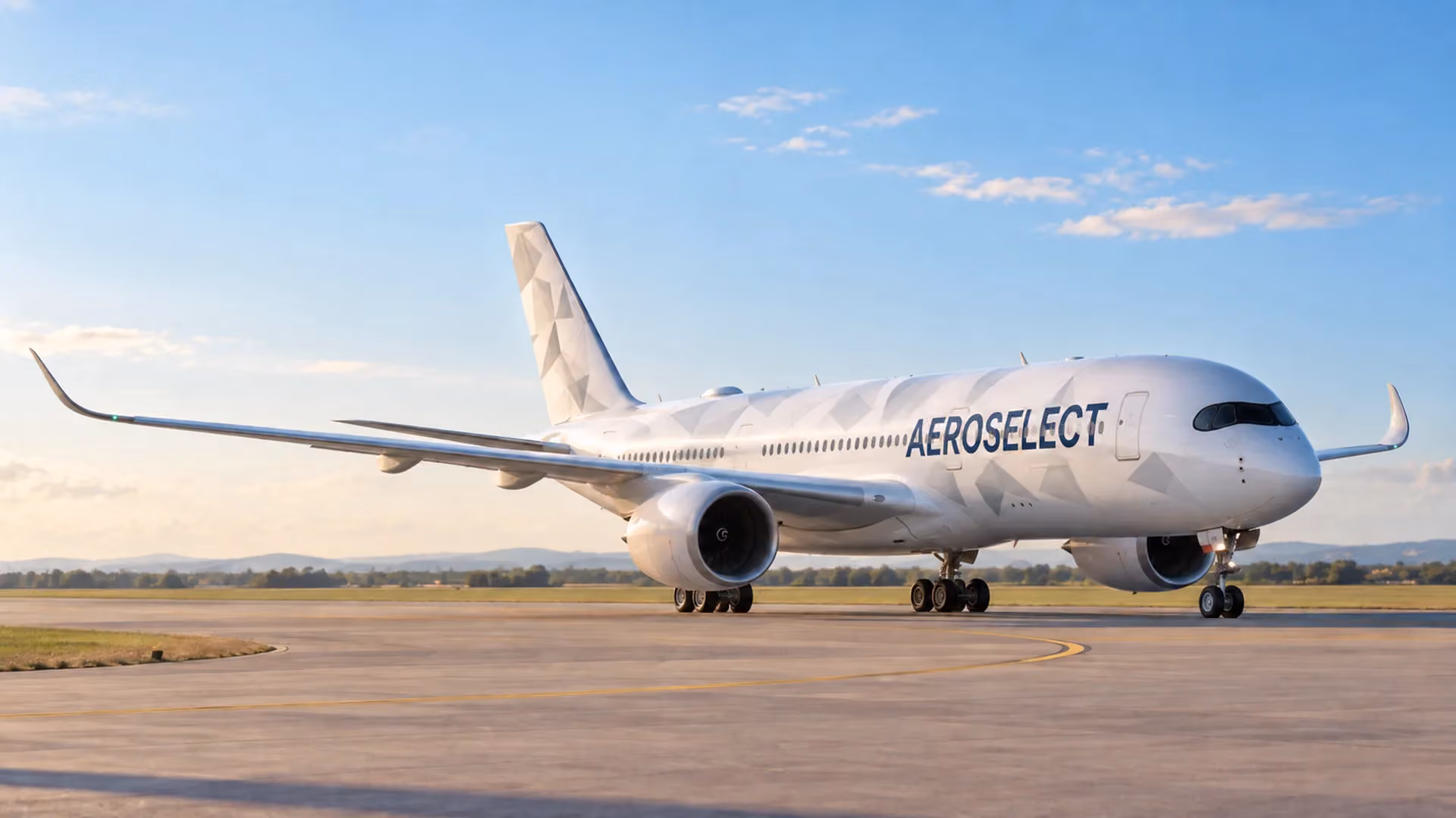 AeroSelect aircraft taxiing in warm evening light