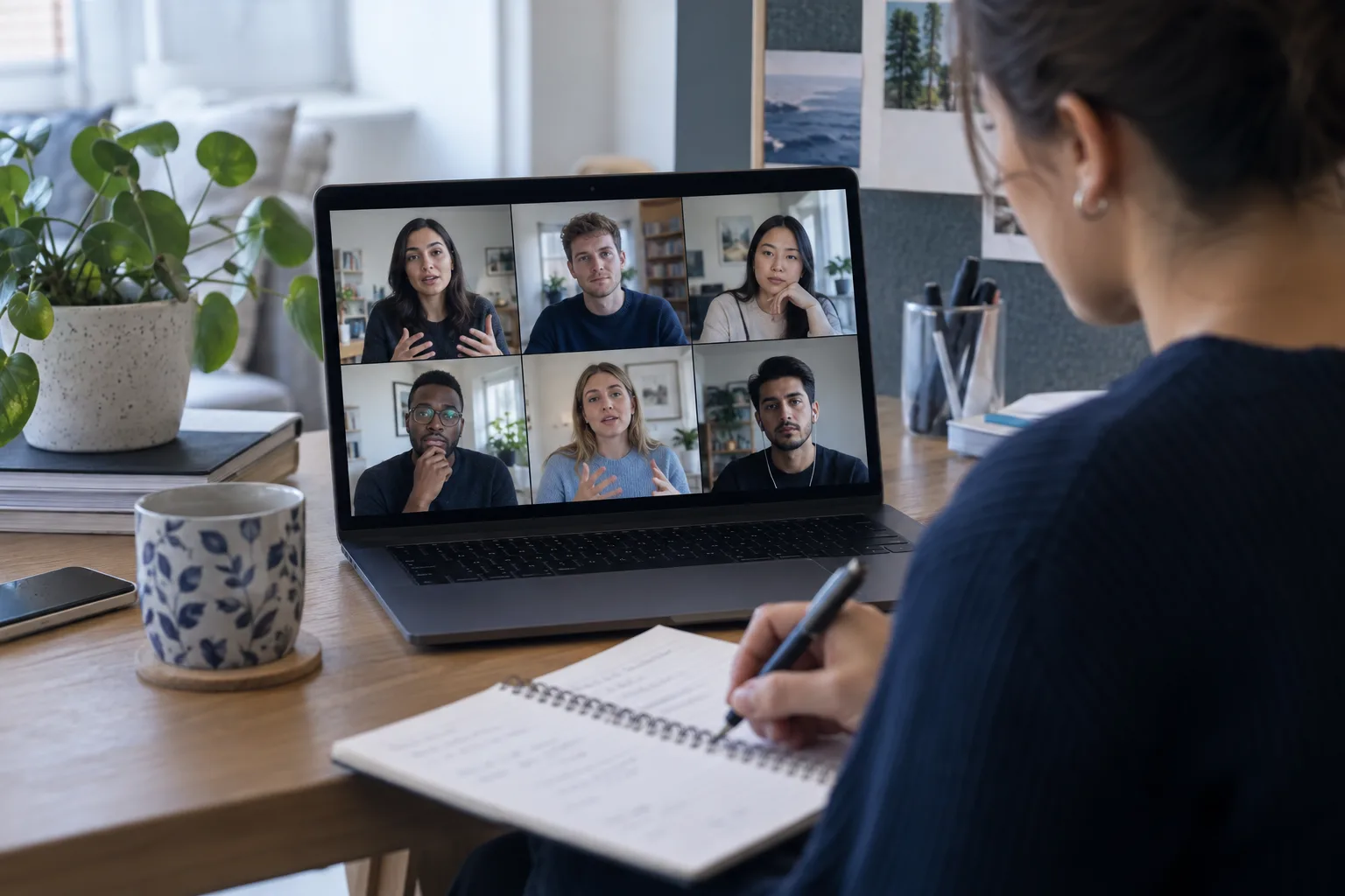 Applicant taking notes during an online small-group discussion